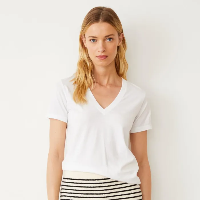 Women Tees MONROW Basic V Neck Tee White