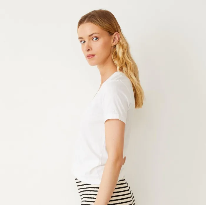 Women Tees MONROW Basic V Neck Tee White