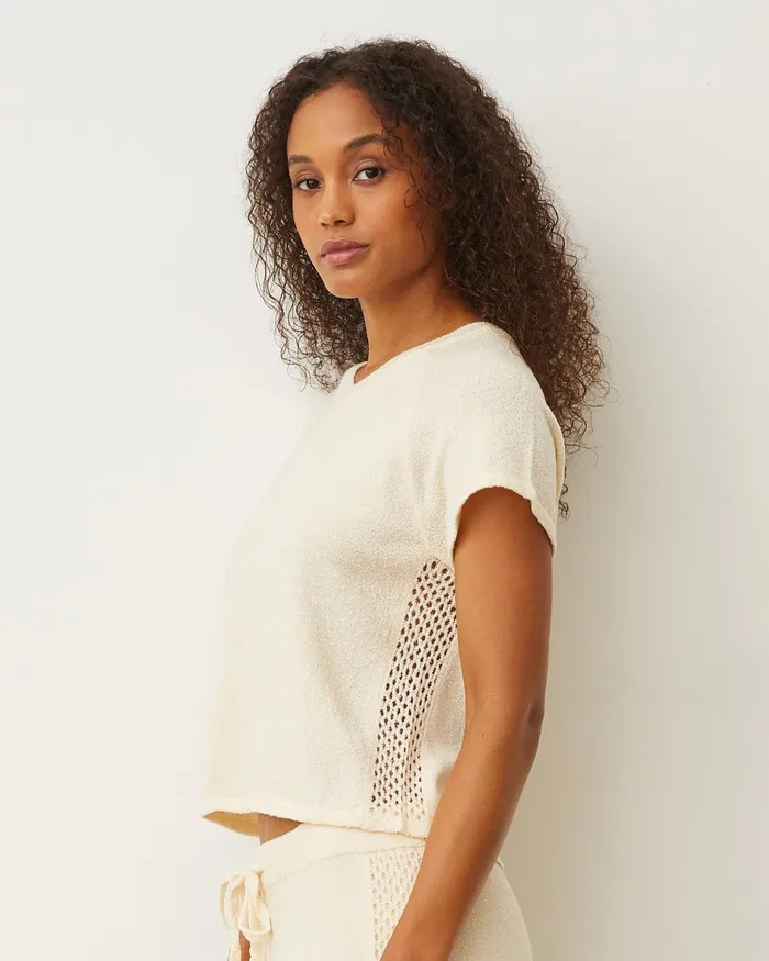 Women Tees MONROW Boucle Knit Vneck Cream Women Tees MONROW Boucle Knit Vneck Cream
