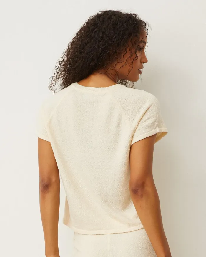 Women Tees MONROW Boucle Knit Vneck Cream Women Tees MONROW Boucle Knit Vneck Cream