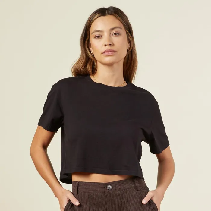 Women Tees MONROW Cropped ExBoyfriend Crew Black