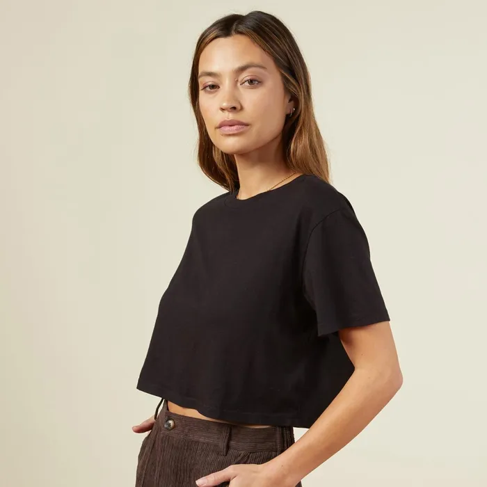 Women Tees MONROW Cropped ExBoyfriend Crew Black