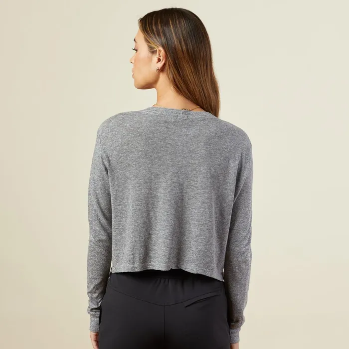 Women Tees MONROW Cropped Long Sleeve ExBoyfriend Pocket Crew Granite