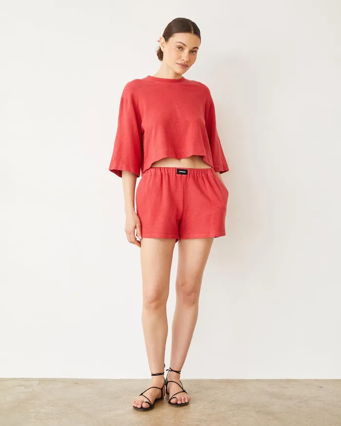 Women Tees MONROW French Terry Oversized Tee Cherry