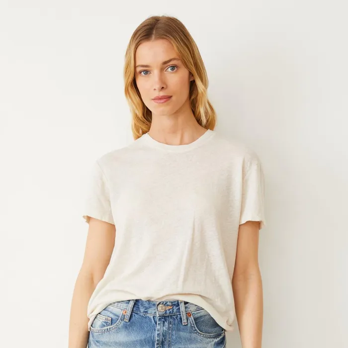 Women Tees MONROW Linen Jersey Basic Crew Neck Tee Pearl