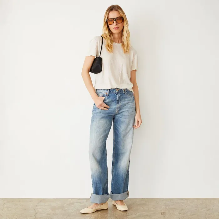 Women Tees MONROW Linen Jersey Basic Crew Neck Tee Pearl