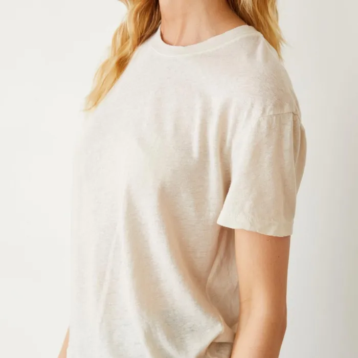Women Tees MONROW Linen Jersey Basic Crew Neck Tee Pearl
