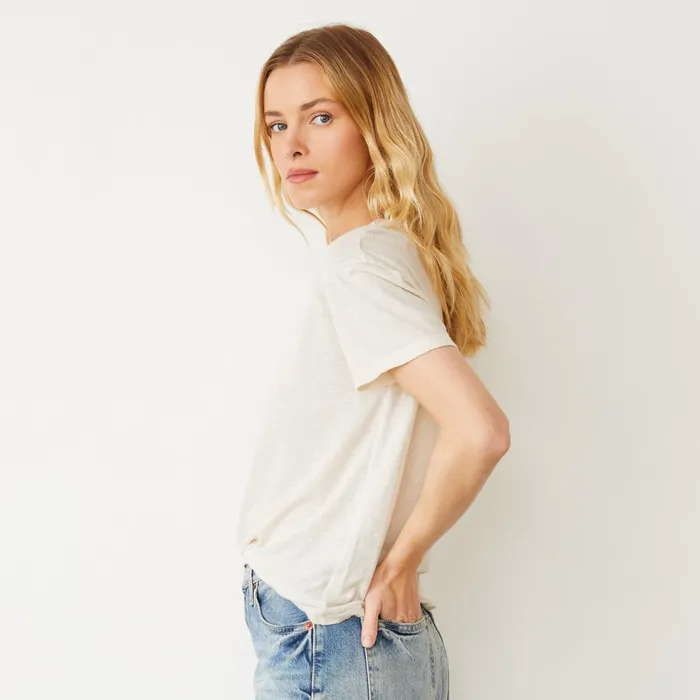 Women Tees MONROW Linen Jersey Basic Crew Neck Tee Pearl