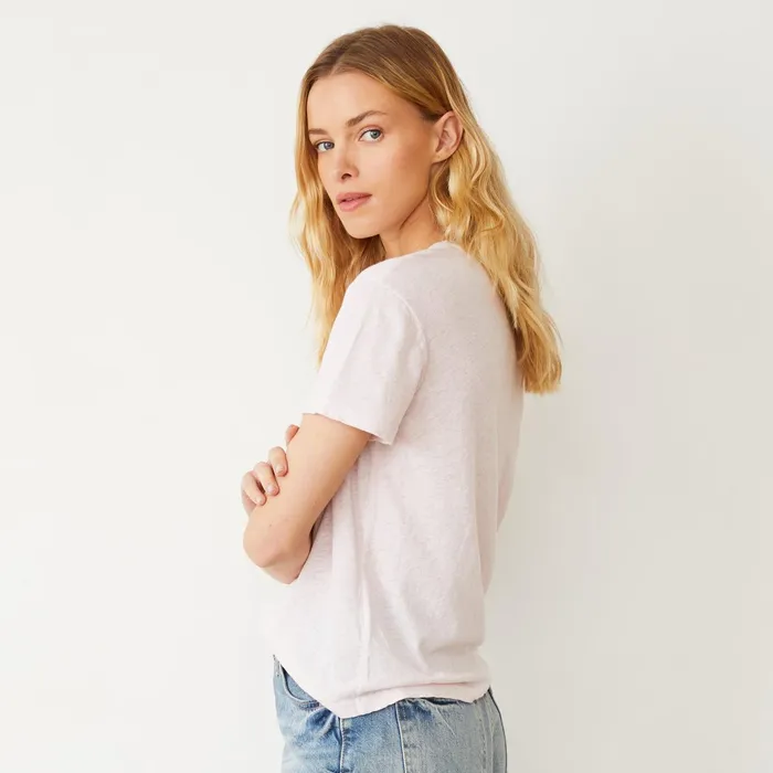 Women Tees MONROW Linen Jersey Basic Crew Neck Tee Pink Pearl