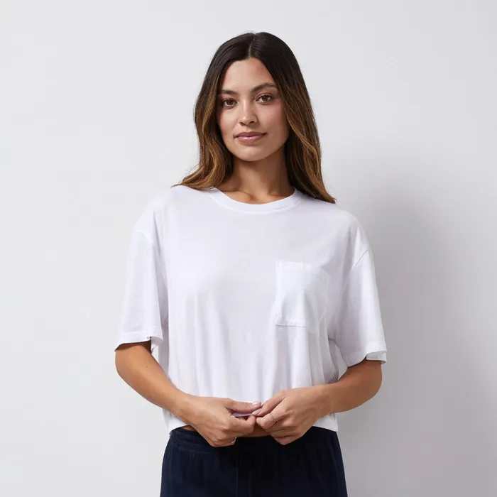 Women Tees MONROW Organic Jersey Crop Pocket Tee White