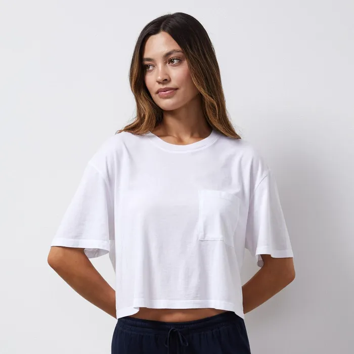 Women Tees MONROW Organic Jersey Crop Pocket Tee White