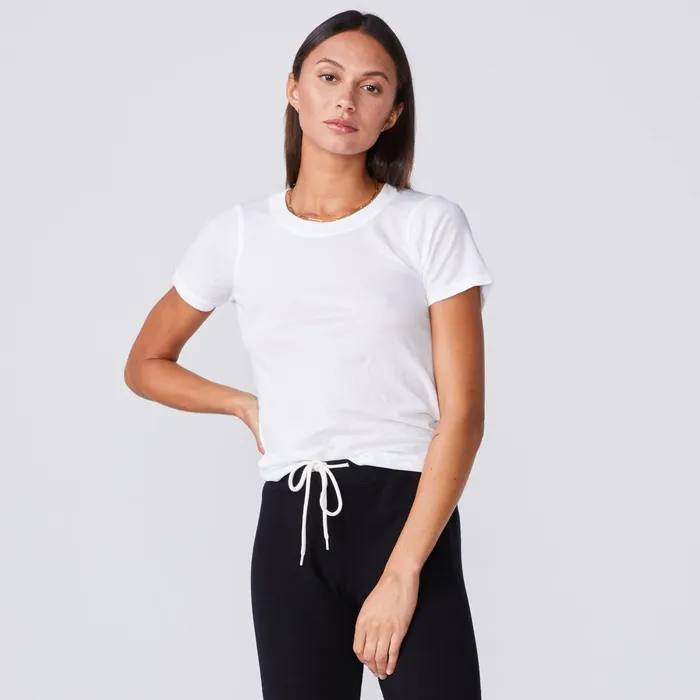 Women Tees MONROW Super Fine Jersey Fitted Crew Neck Tee White