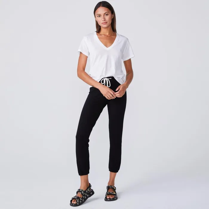 Women Tees MONROW Super Fine Jersey Fitted V Neck Tee White