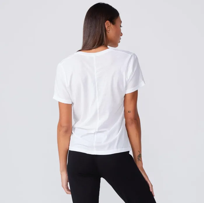 Women Tees MONROW Super Fine Jersey Fitted V Neck Tee White