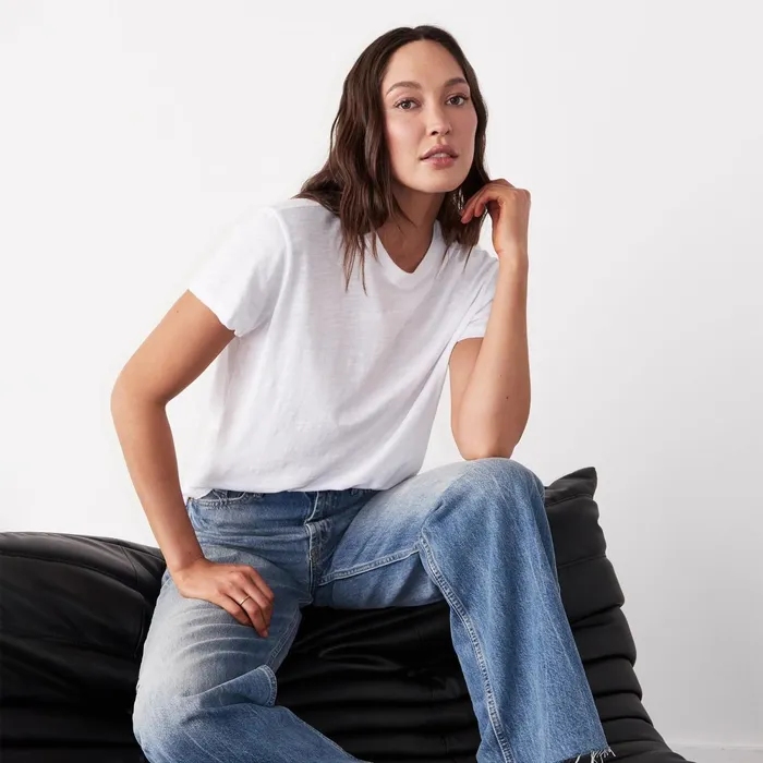 Women Tees MONROW Textured TriBlend Basic Crew Neck Tee White