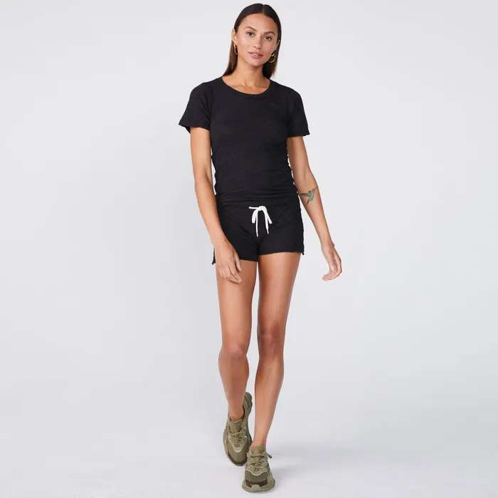 Women Tees MONROW Textured TriBlend Fitted Crew Neck Tee Black