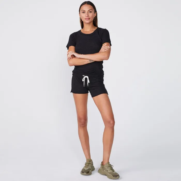Women Tees MONROW Textured TriBlend Fitted Crew Neck Tee Black