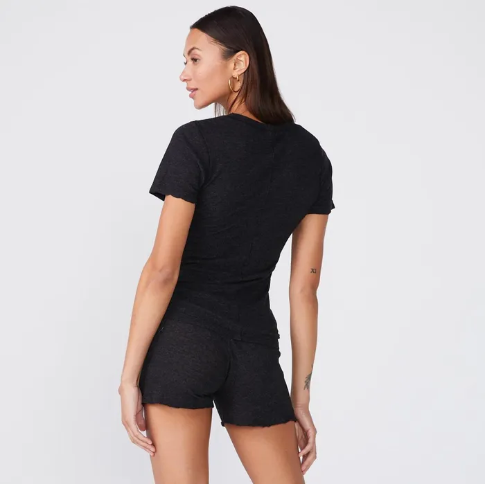 Women Tees MONROW Textured TriBlend Fitted Crew Neck Tee Black