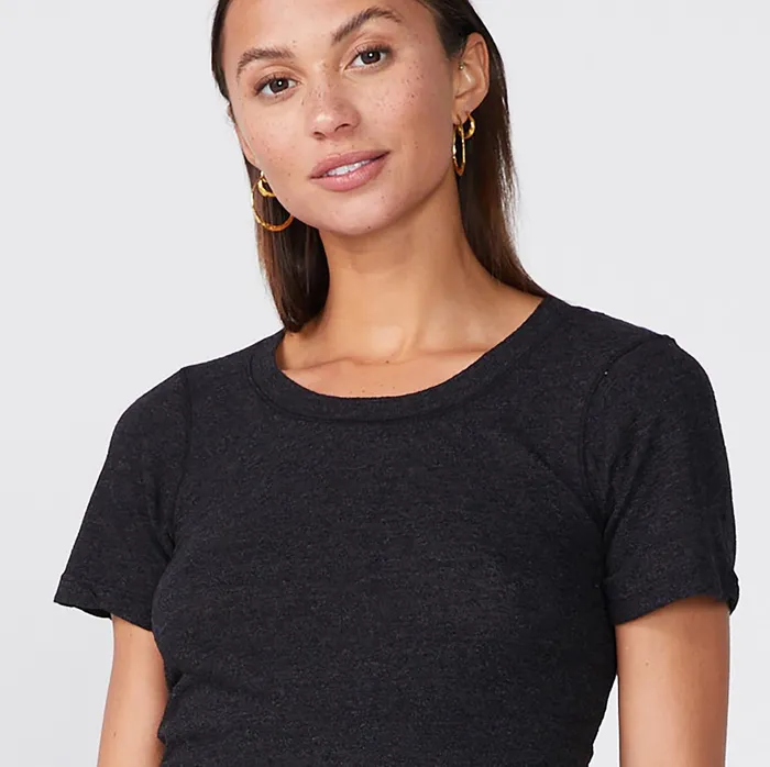 Women Tees MONROW Textured TriBlend Fitted Crew Neck Tee Black
