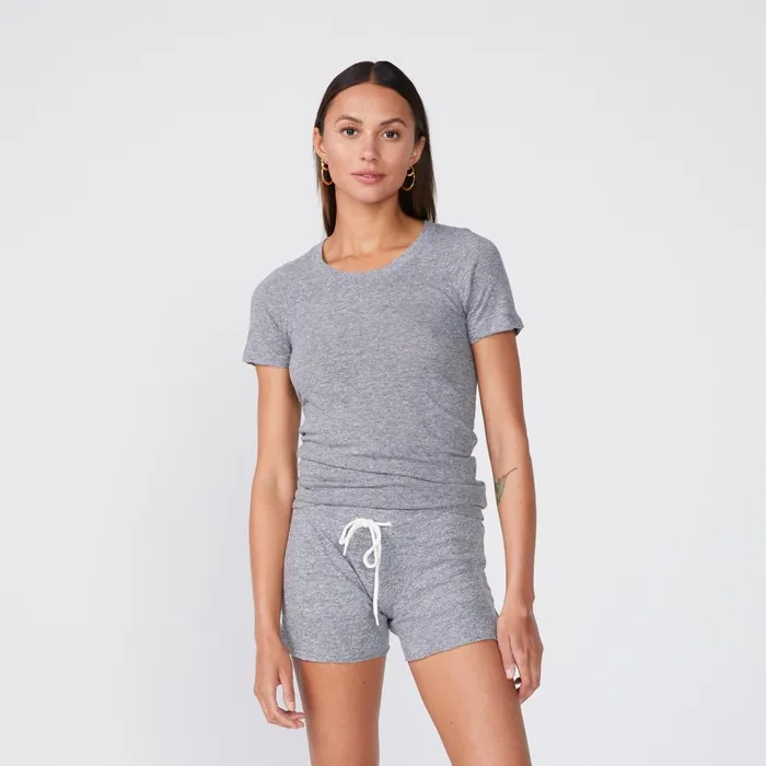 Women Tees MONROW Textured TriBlend Fitted Crew Neck Tee Granite