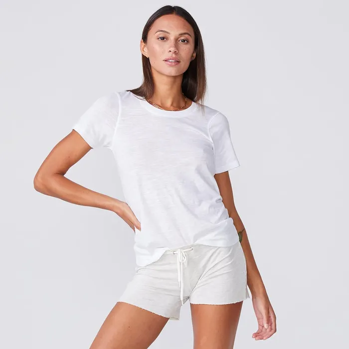 Women Tees MONROW Textured TriBlend Fitted Crew Neck Tee White