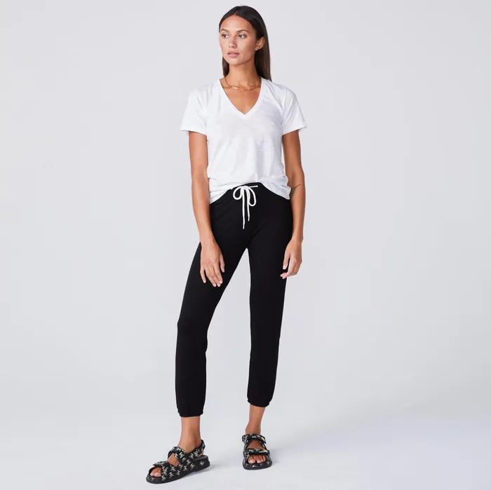 Women Tees MONROW Textured TriBlend Fitted V Neck Tee White