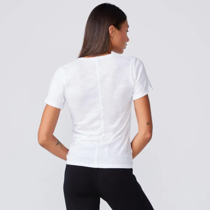 Women Tees MONROW Textured TriBlend Fitted V Neck Tee White