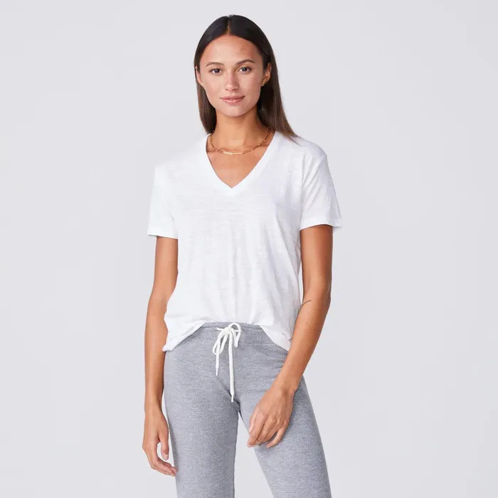 Women Tees MONROW Textured TriBlend Relaxed V Neck Tee White
