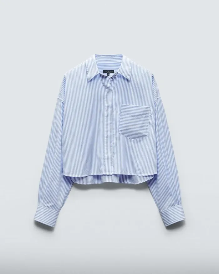Women Tops Rag 038 Bone Beatrice Cotton Poplin Shirt Light Blue Stripe