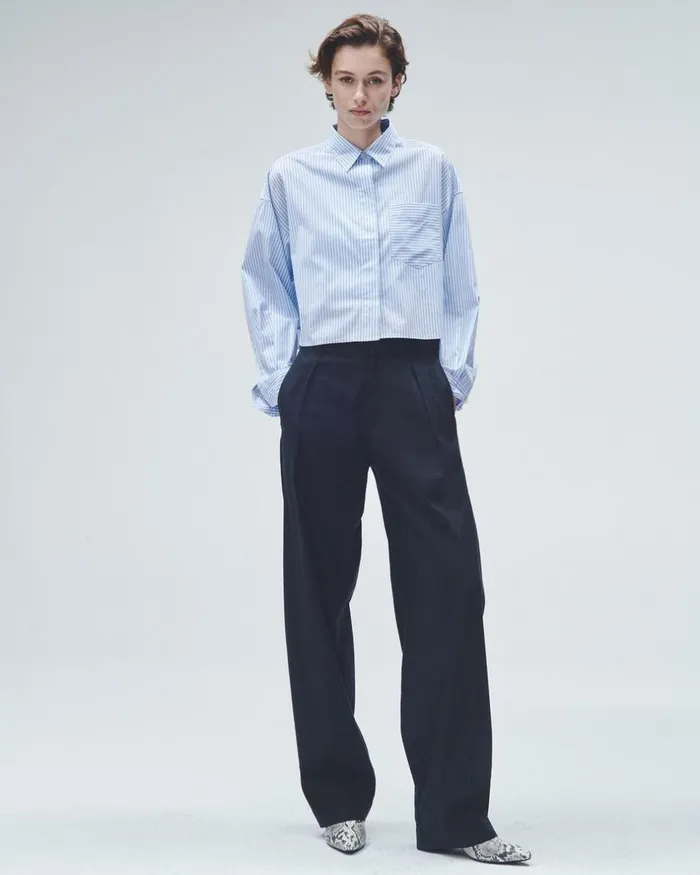 Women Tops Rag 038 Bone Beatrice Cotton Poplin Shirt Light Blue Stripe