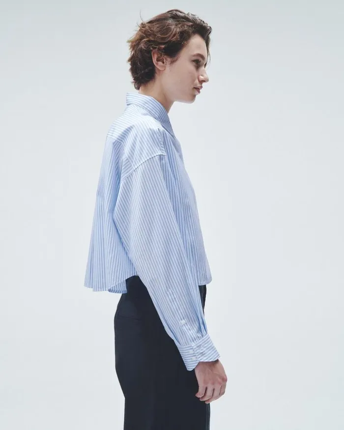Women Tops Rag 038 Bone Beatrice Cotton Poplin Shirt Light Blue Stripe