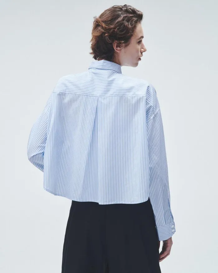 Women Tops Rag 038 Bone Beatrice Cotton Poplin Shirt Light Blue Stripe