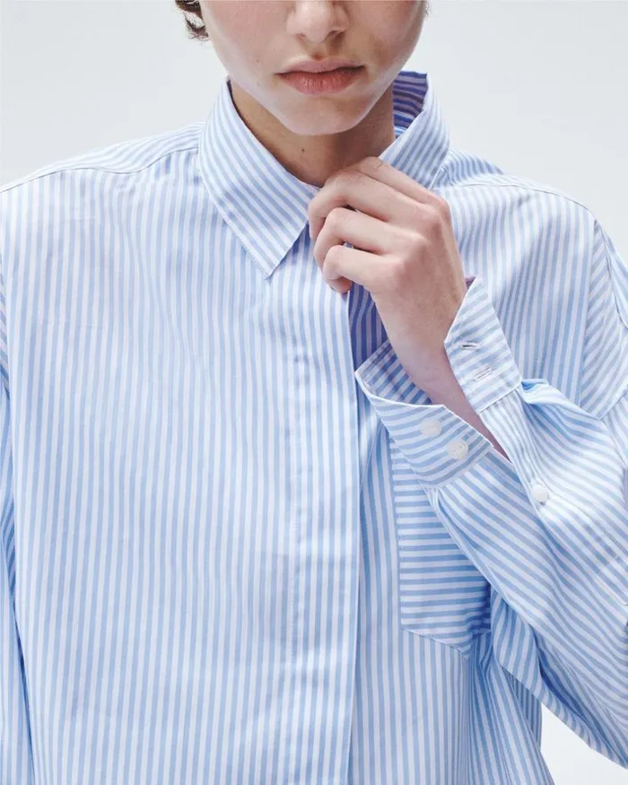 Women Tops Rag 038 Bone Beatrice Cotton Poplin Shirt Light Blue Stripe
