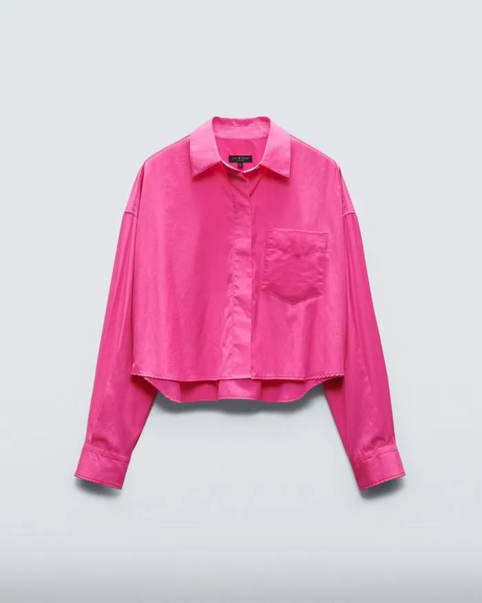 Women Tops Rag 038 Bone Beatrice Cropped Cotton Poplin Shirt Bright Pink