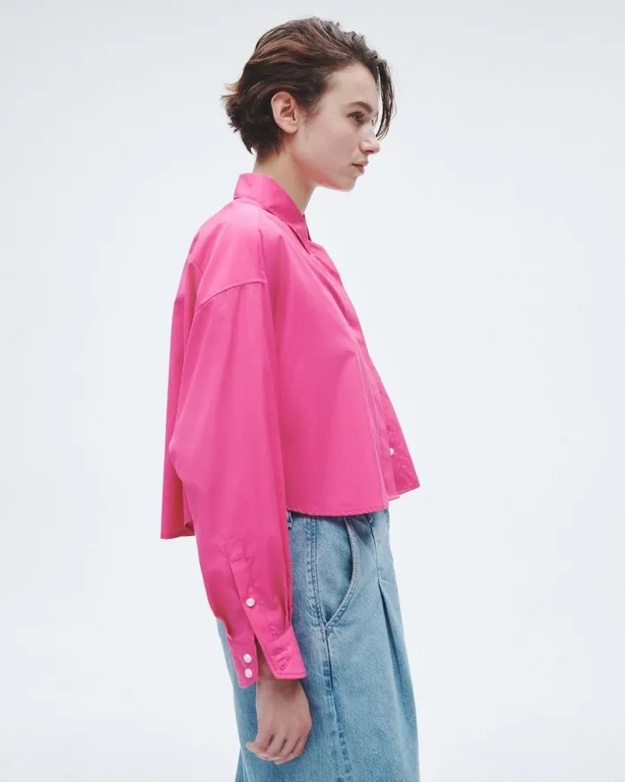 Women Tops Rag 038 Bone Beatrice Cropped Cotton Poplin Shirt Bright Pink