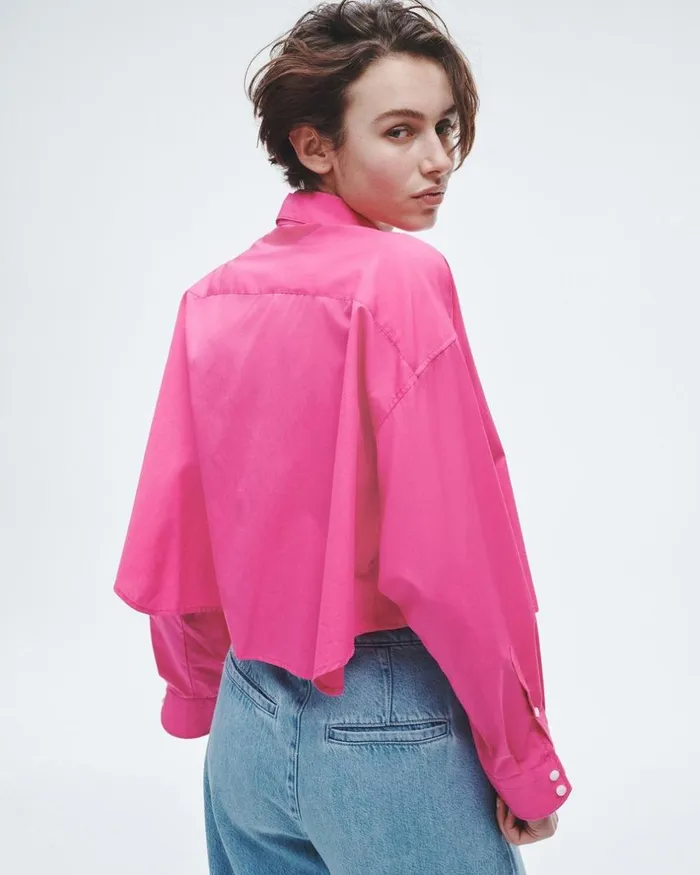 Women Tops Rag 038 Bone Beatrice Cropped Cotton Poplin Shirt Bright Pink