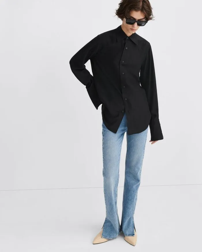 Women Tops Rag 038 Bone Delphine Silk Shirt Black
