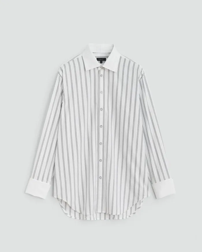 Women Tops Rag 038 Bone Diana Cotton Poplin Shirt White Stripe