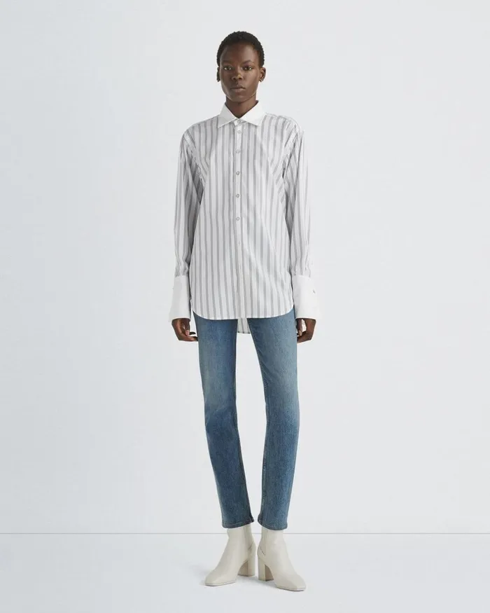 Women Tops Rag 038 Bone Diana Cotton Poplin Shirt White Stripe