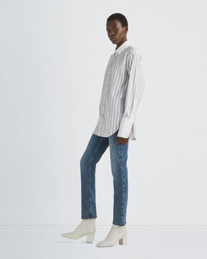 Women Tops Rag 038 Bone Diana Cotton Poplin Shirt White Stripe