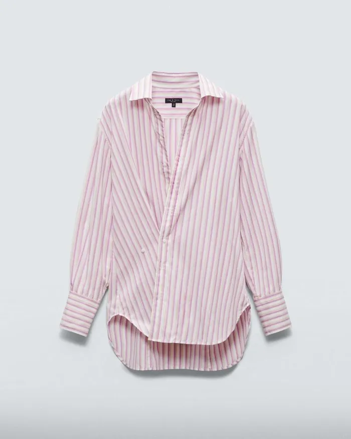 Women Tops Rag 038 Bone Indiana Striped Cotton Poplin Shirt Pink Stripe