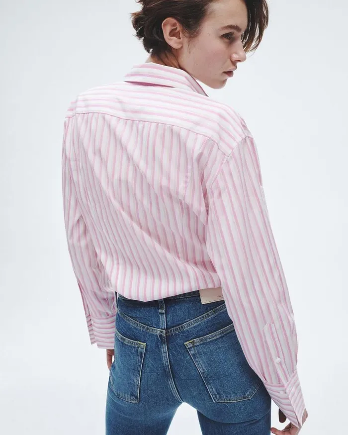 Women Tops Rag 038 Bone Indiana Striped Cotton Poplin Shirt Pink Stripe