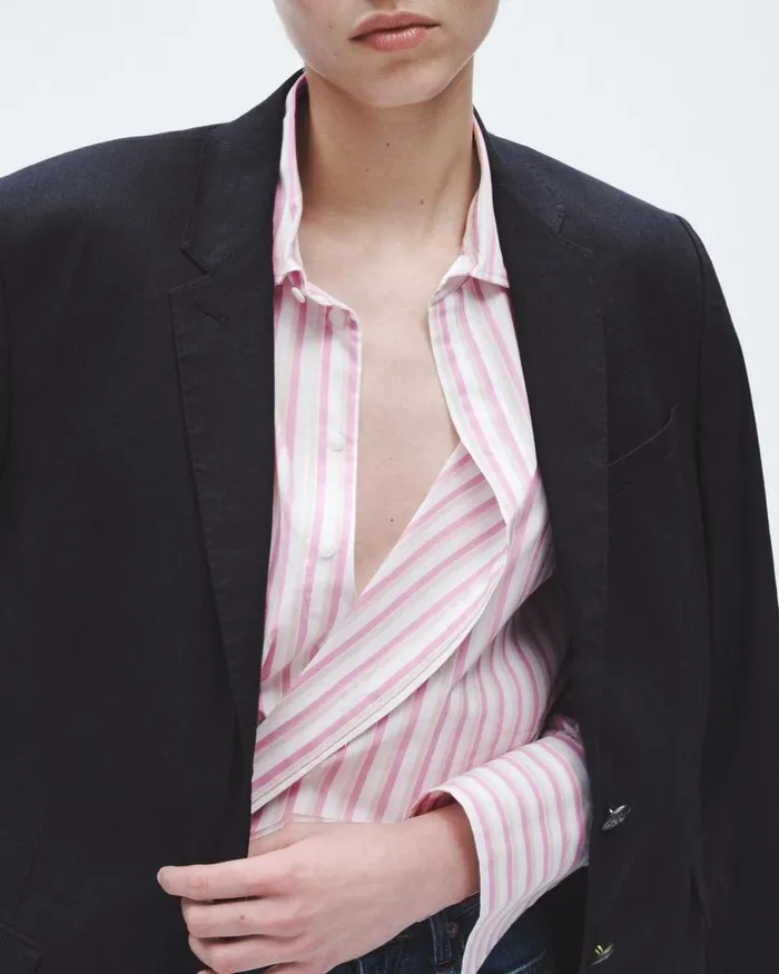 Women Tops Rag 038 Bone Indiana Striped Cotton Poplin Shirt Pink Stripe