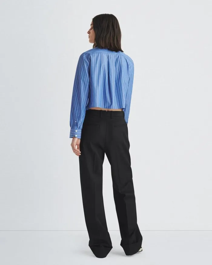Women Tops Rag 038 Bone Maxine Cropped Cotton Poplin Shirt Blue Stripe