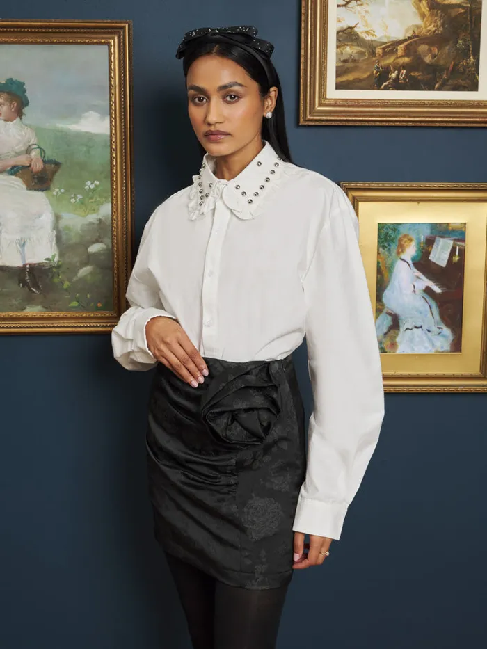 Women Travis Studded Shirt Pearled White Sister Jane Tops