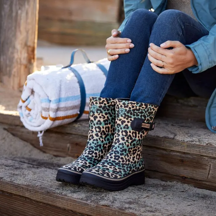 Women Waterproof Boots Ariat Kelmarsh Mid Rubber Boot Leopard Camo