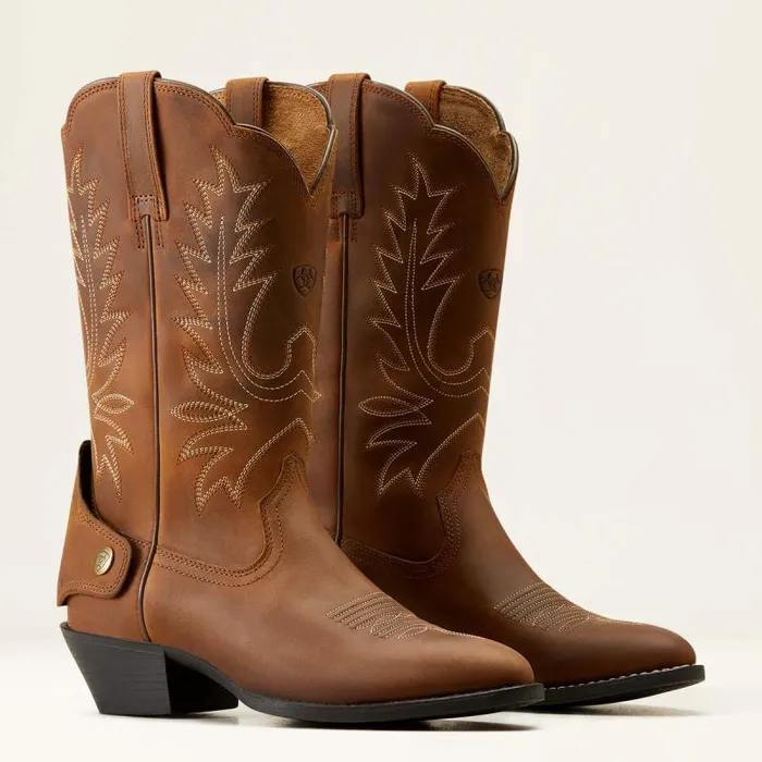 Women Western Boots Ariat Heritage R Toe EZ Zip Western Boot Distressed Brown