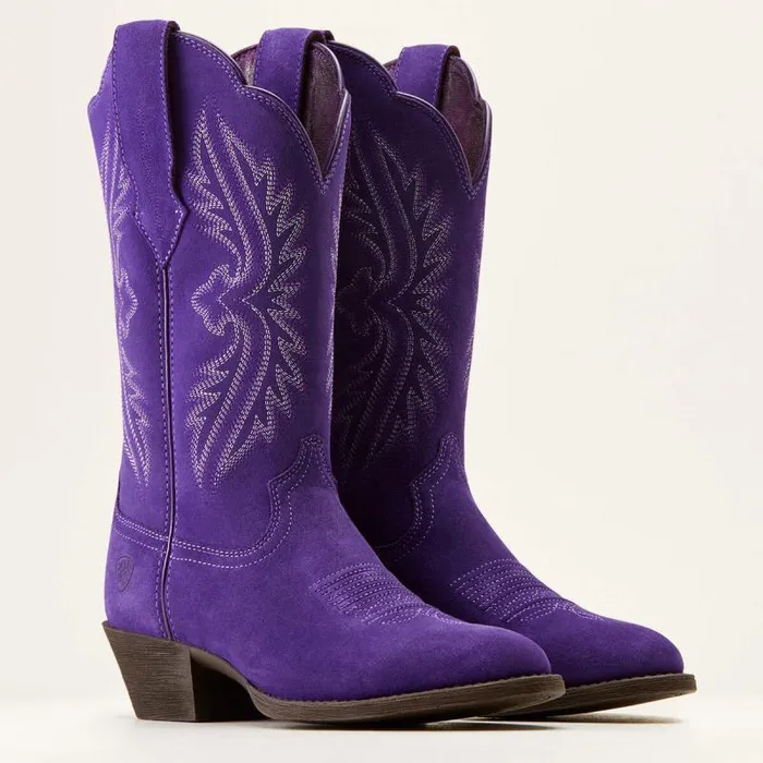 Women Western Boots Ariat Heritage R Toe StretchFit Western Boot Violet Suede Women Western Boots Ariat Heritage R Toe StretchFit Western Boot Violet Suede