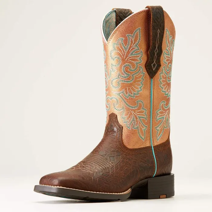Women Western Boots Ariat Round Up Wide Square Toe StretchFit Western Boot Toasted Blanket Emboss Women Western Boots Ariat Round Up Wide Square Toe StretchFit Western Boot Toasted Blanket Emboss