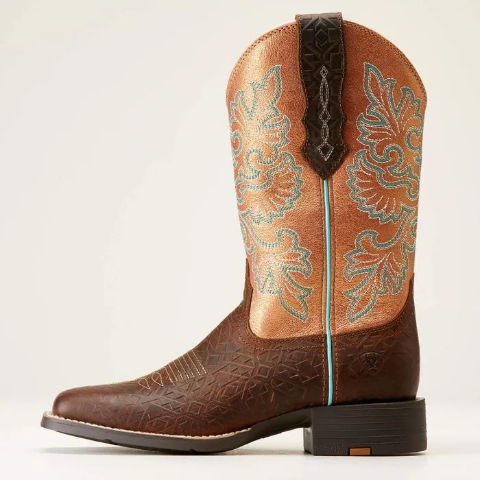 Women Western Boots Ariat Round Up Wide Square Toe StretchFit Western Boot Toasted Blanket Emboss Women Western Boots Ariat Round Up Wide Square Toe StretchFit Western Boot Toasted Blanket Emboss
